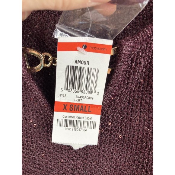 *New INC International Concepts Open Knit Sequin Sweater Womens Size XS Burgundy - Picture 8 of 9